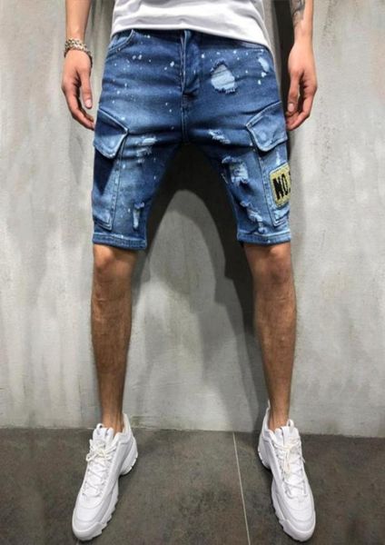 

mens new arrival ripped embroidered denim shorts summer fashion jeans youth hiphop pants size s3xl20100734760181, Blue