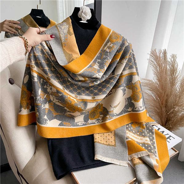 

scarves wraps shawl over women's fashionable foreign style imitation cashmere tassel warm scarf for women in autumn winter, Red;brown