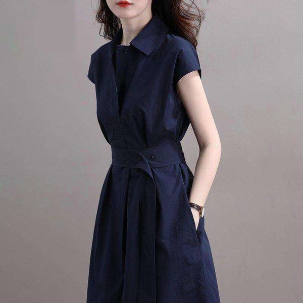

spring and summer design slim waist short sleeved medium long dress female large sized artistic shirt a line skirt, Black;gray