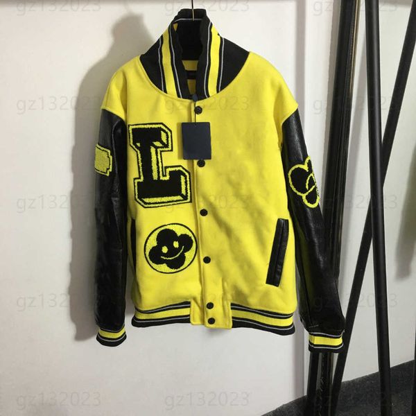 

designer jacket fitness cardigan sweatshirt towel material embroidered patch letters patchwork leather long sleeve jackets yellow baseball v, Black;brown