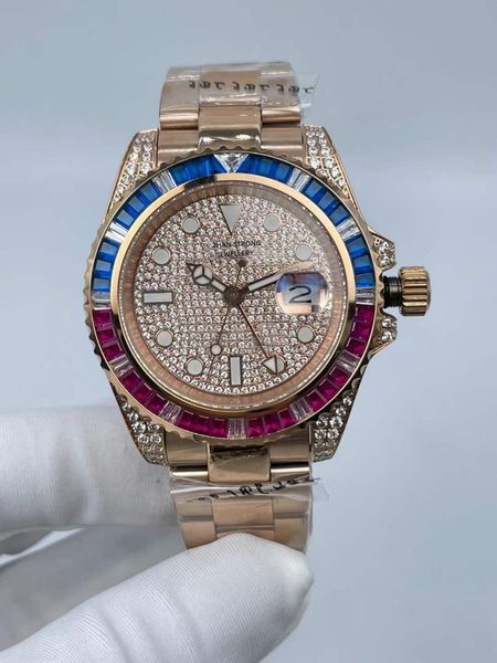 

mens watches designer watch waterproof automatic mechanical movement 41mm blue red diamond iced out stainless steel strap sports man wristwa, Slivery;brown