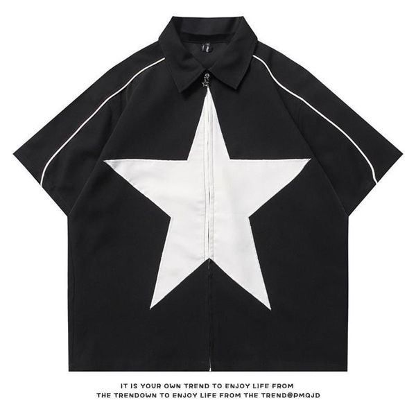 

men's hoodies sweatshirts 2023 splicing pentagram tooling hoodies american retro couples men and women t shirt coat simple style zip u, Black
