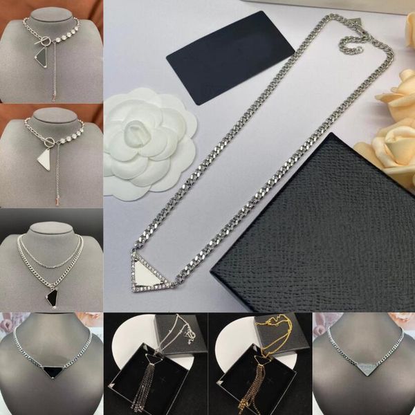 

fashion triangle p pendant women gold silver letter necklaces crysatl rhinestone choker luxury brand sweater chain necklaces for girl hip-ho
