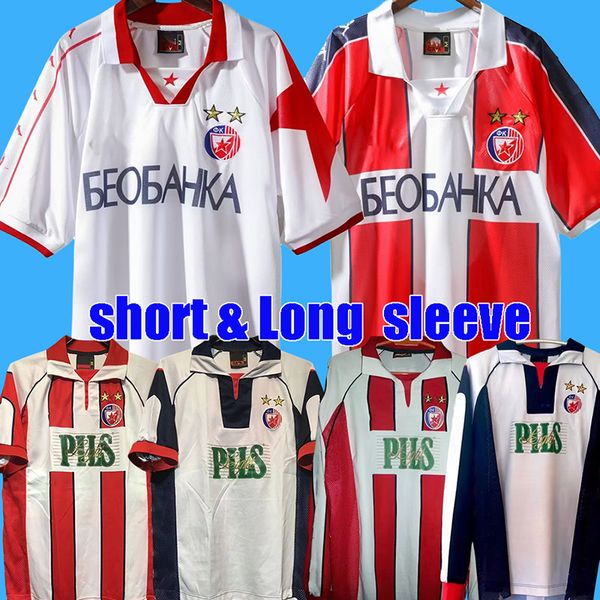 

95-97 99-01 red star belgrade retro soccer jerseys 1995 1996 1997 1999 2000 2001 pjanovic drulic stankovic petkovic vintage classic football, Black;yellow