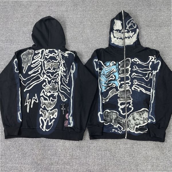 

men's hoodies sweatshirts ss cactus jack graffiti full zip fashion hoodie men 1 1 lightning skull printing women hoodies streetwear men, Black