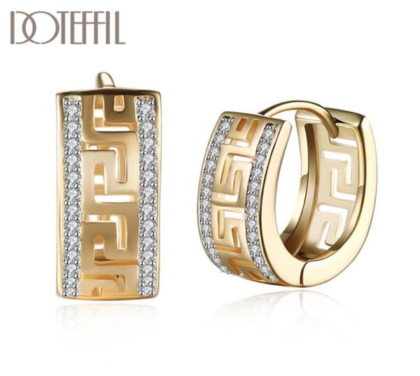 

925 sterling silver18k gold zircon hollow out circle stud earrings for women jewelry fashion wedding party gift3653014, Golden;silver