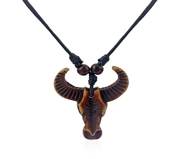 

12 pcs brown imitation yak bone carving tribal bull skull head pendant necklace7372371, Silver