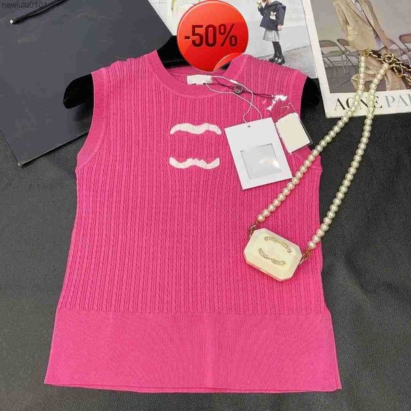

women's knits tees designer new fashion channel womens knits wear sleeveless sport high-end luxury round neck cotton double yarn embroi, White
