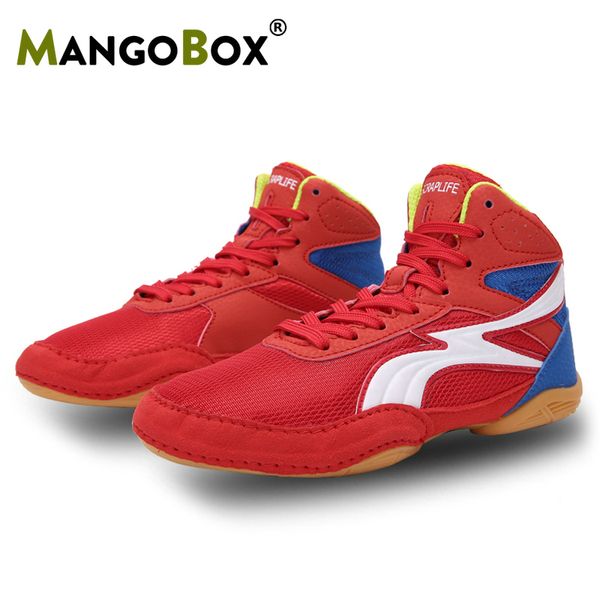

kids wrestling shoes professional boxing fighting boots children training sport sneakers non slip athletic sports shoes boys, Black;red