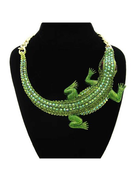 

men's accessories men rhinestone decor crocodile charm necklace, Silver