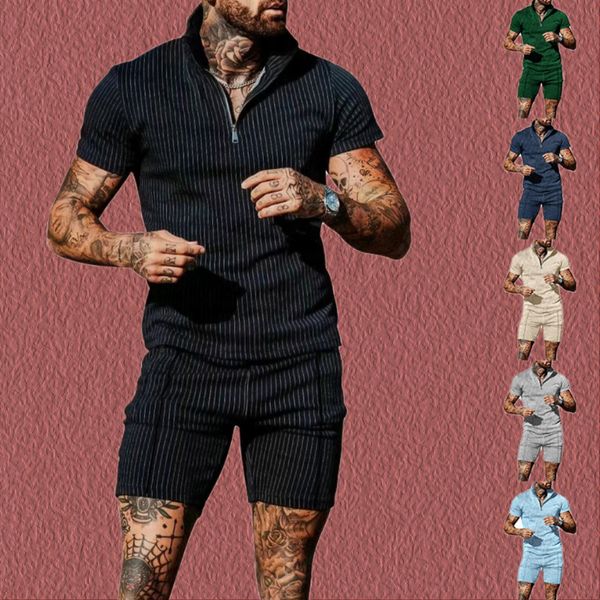 

mens tracksuits tracksuit casual summer short sleeve polo shirt and shorts suit twopiece set male clothing streetwear clothes for men 230724, Gray