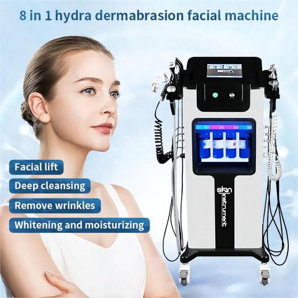 

8 in 1 hydrafacial microdermabrasion skin rejuvenation skin care deep cleaning water peel dermabrasion face oxygen salon spa machine, Black;white