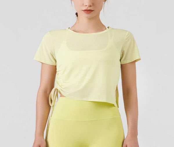 

round neck wrinkled fitness short sleeve women's summer running loose sports t-shirt yoga suit7825947, White;red