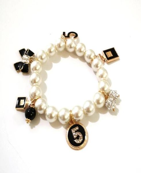 

charm beads pearl bracelets bangles for women bijoux crystal no5 luxury c bracelet gift jewelry beaded strands2290172, Black