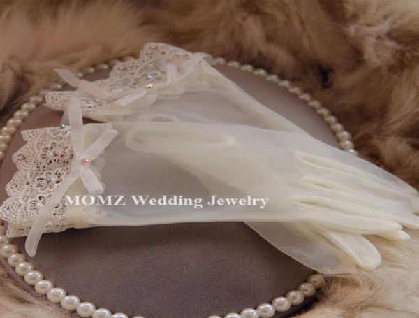 

vintage ivory waist length bridal gloves full fingers sheer wedding gloves bowknot beading lace bridal gloves rhinestone bridal ha8799943, White