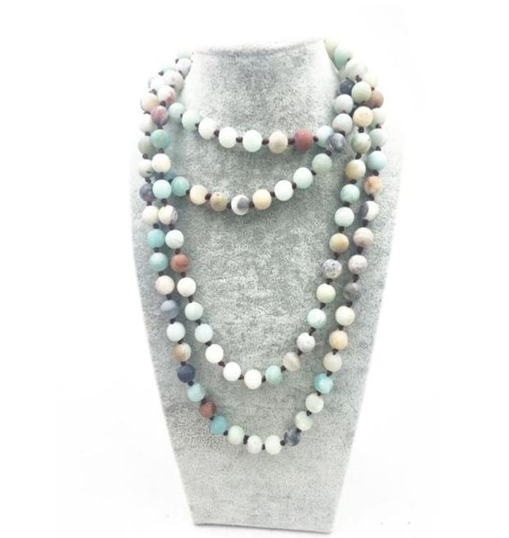 

st0321 matte amazonite necklace boho frosted amazonite necklace 60 inches knotted frosted amazonite stone necklace selling7806031, Silver