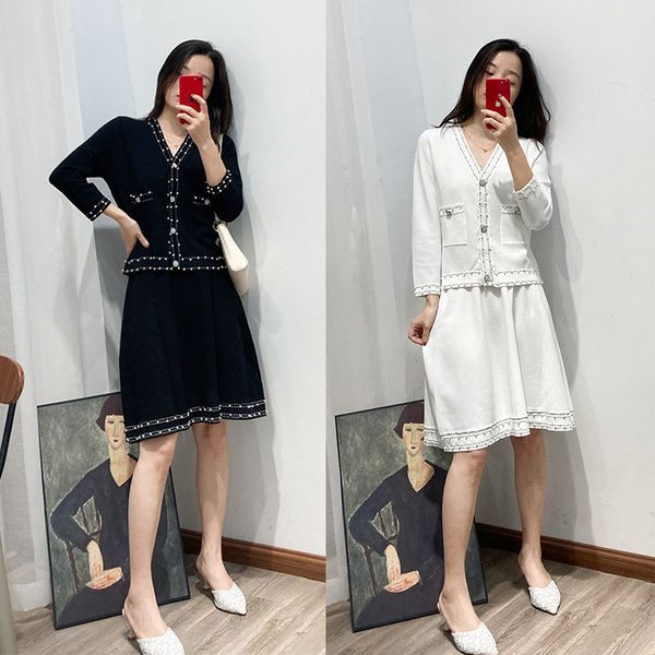 

new s-andro fashion knitting slim temperament short half skirt fashionable two piece set, White