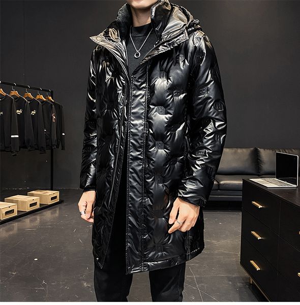 

fashion men's down jacket, mid length, new winter korean style, fashionable, handsome men's thick hooded coat, Black