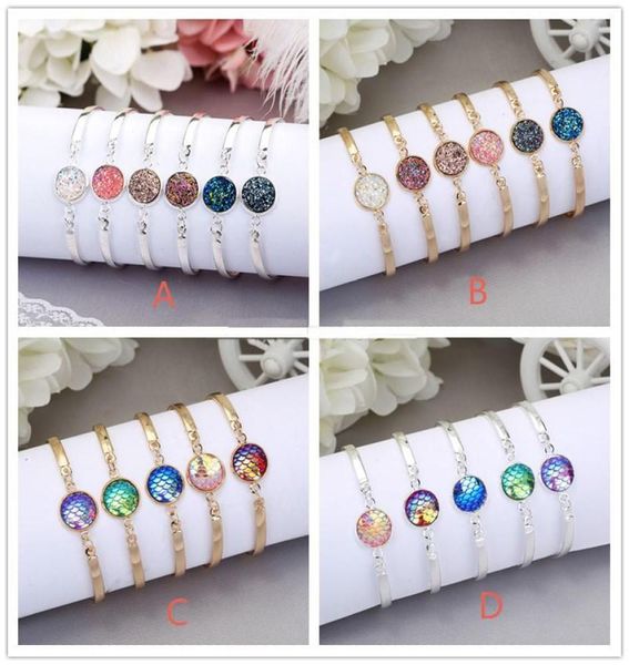 

fashion 12mm resin druzy drusy bracelet silver gold color imitate natural stone mermaid scale bracelet for women jewelry9656529, Golden;silver