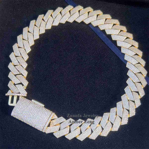

moissanite hip hop jewelry 4 rows prong cuban link chain necklace iced out moissanite diamond cuban chain, Silver
