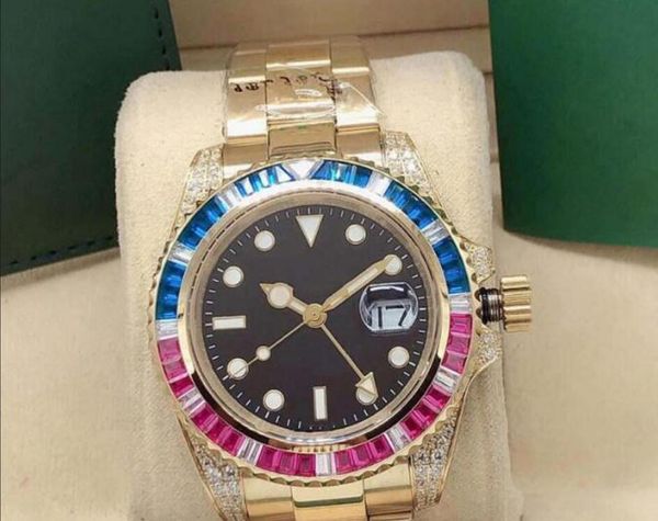 

40mm men's automatic mechanical watch mens diamond watches men stainless steel buckle sport waterproof fashion business wristwatch man, Slivery;brown