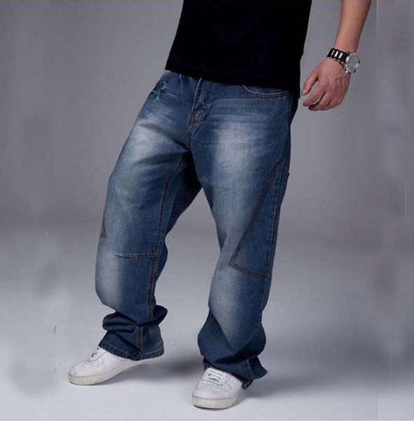 

men jeans wide leg denim pants loose hip hop skateboard jeans straight trousers harem baggy pants 30468659830, Blue