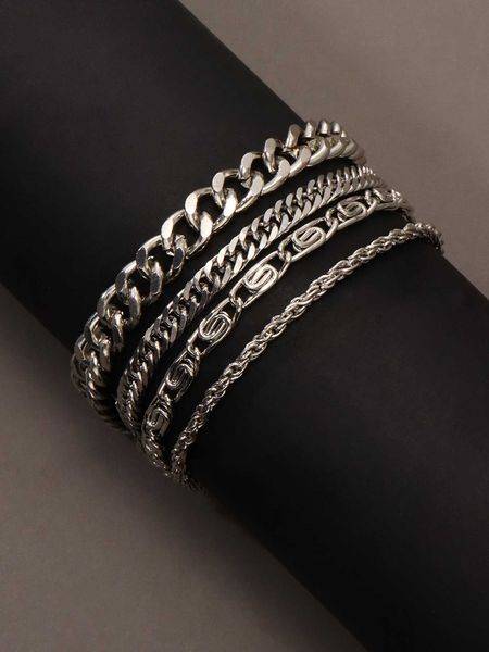 

men's accessories fashionable and popular 4pcs/set men minimalist bracelet stainless steel jewelry for jewelry gift and for a stylish l, Black
