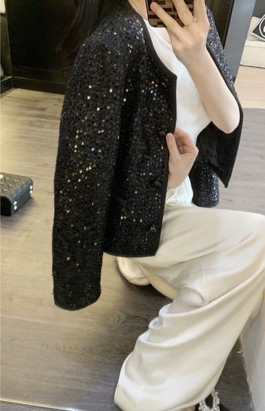 

chan2023 designer clothes women jacket women tweed jacket autumn winter designer fashion sequins camellia jacket tweed leisure cardigan chri, Black;brown
