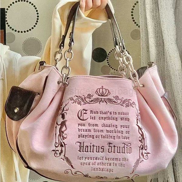 

totes y2k women pink vintage gothic tote bag aesthetic large capacity embroidery letter retro ladies grunge chain travel shoulder bagsstylis