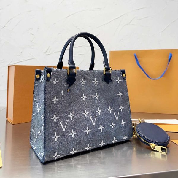 

tote bags fashion handbag design women's crossbody bag denim retro tote bag plus small coin purse cotton and decorative thread woven wo