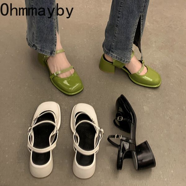 

dress shoes mary jane buckle pump thick heels elegant shallow square toe footwear fashion outdoor lady 230724, Black