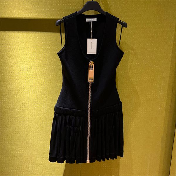 

basic casual dresses summer black sleeveless zipper design slim fit high waist tank short women dresses 230721, Black;gray