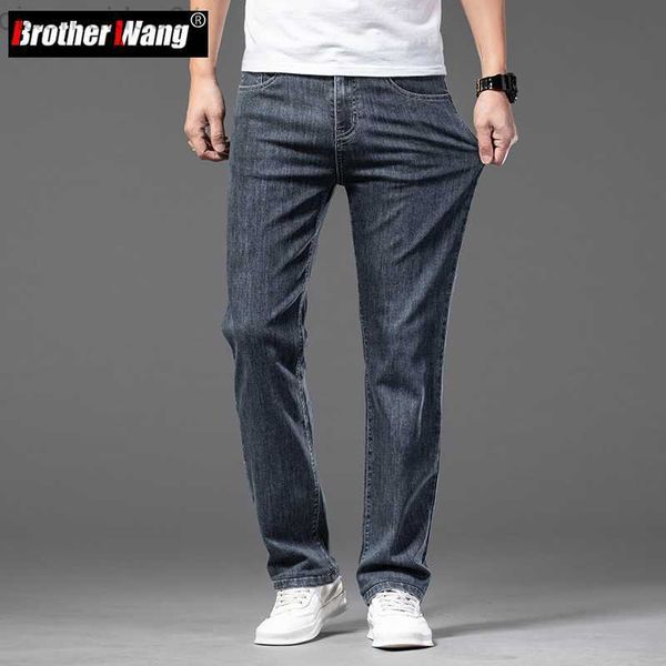 

men's jeans spring summer men's thin blue grey jeans elastic waist fashion casual denim pants male brand trousers plus size 42 44
