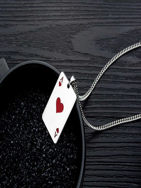 

men's accessories 1pc black red poker card design pendant necklace for personality and dating, Silver