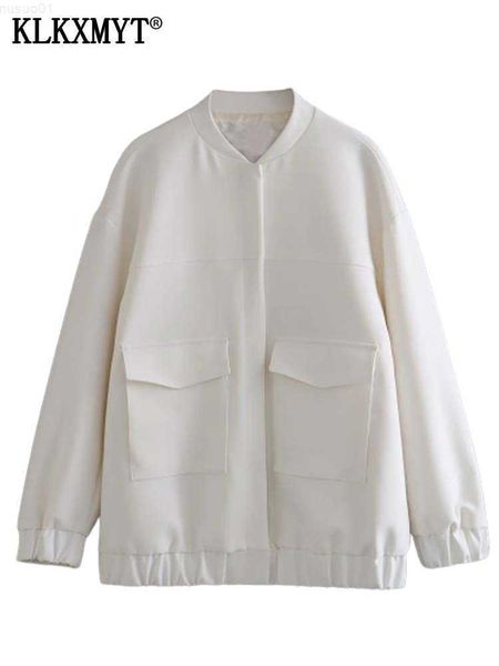 

women's jackets klkxmyt traf women bomber jacket fashion with pockets oversized spring jacket coat vintage long sleeve female outerwear, Black;brown