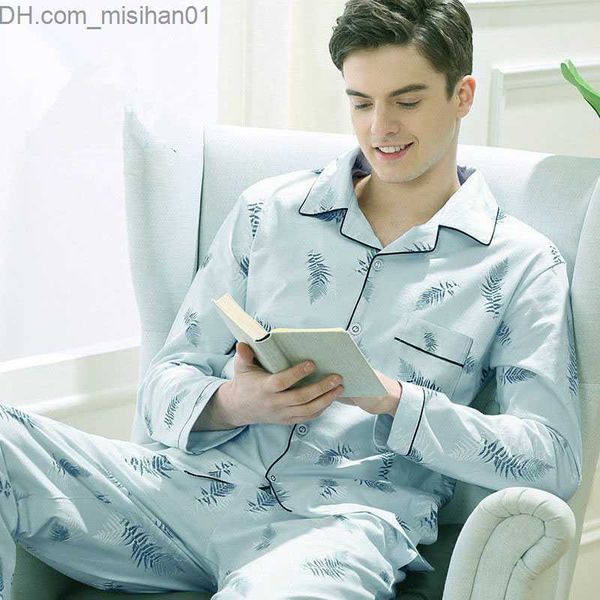 

men's sleepwear men's pajama set 2023 spring/summer evening dress polo neck pajama long sleeve pants 2pcs set men's home furn, Black;brown