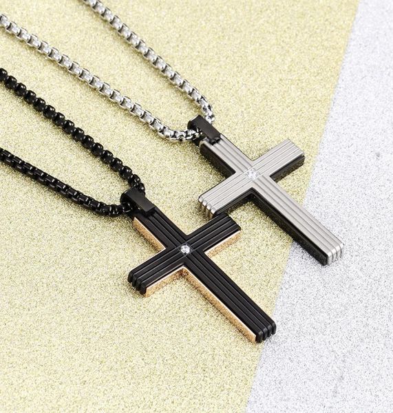 

2017 new design mens classic religious cross crystal pendant stainless steel necklace with 3mm rolo chain 240390392675867, Silver