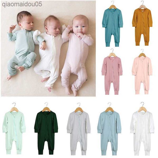 

0-24m bamboo fiber baby romper soft long-sleeve baby boy girl clothes solid new born onesies baby zipper jumpsuit girls pajamas l230712, Blue