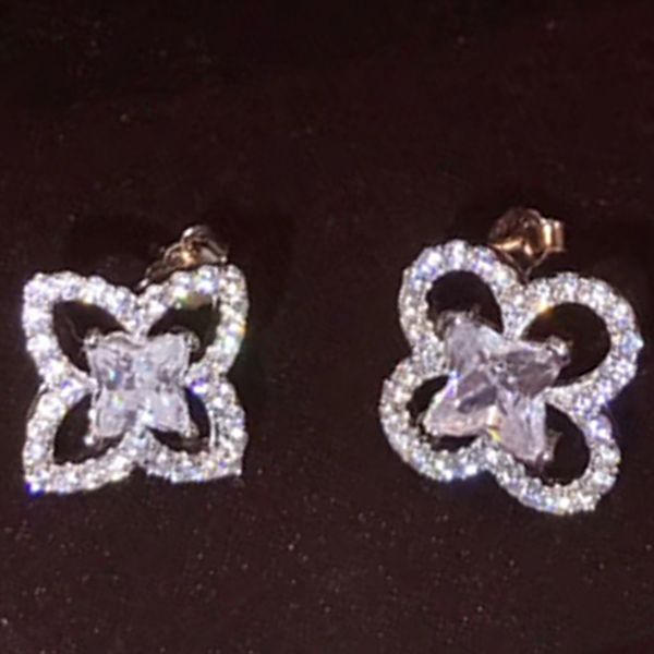 

flashy diamond eardrops four leaf clover pendant charm fashion female design diamante classy earring jewelry luxury ear stud, Golden