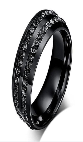 

2018 new fashion men039s ring black crystal ring titanium steel fulldrill double row circle diamond wedding ring2277918, Silver