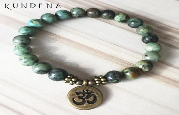 

tennis men mala healing beads bracelet yoga buddha om charm wrists lotus bracelets african turquoise stone bracelet11574777, Golden;silver