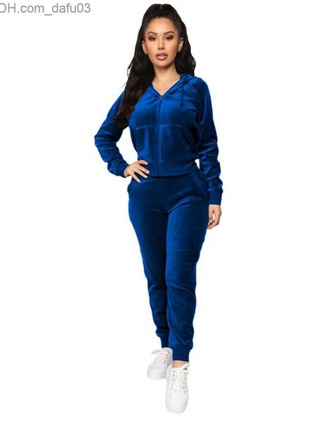 

women's two piece pants 2023 autumn winter velvet two piece set women's zipper hooded pants set women's velvet athletic cloth, White