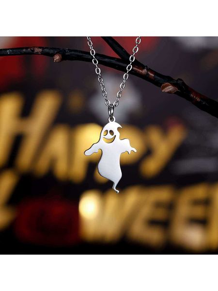 

men's accessories 1pc stainless steel halloween funny ghost geometric shape pendant necklace suitable for festival, Silver