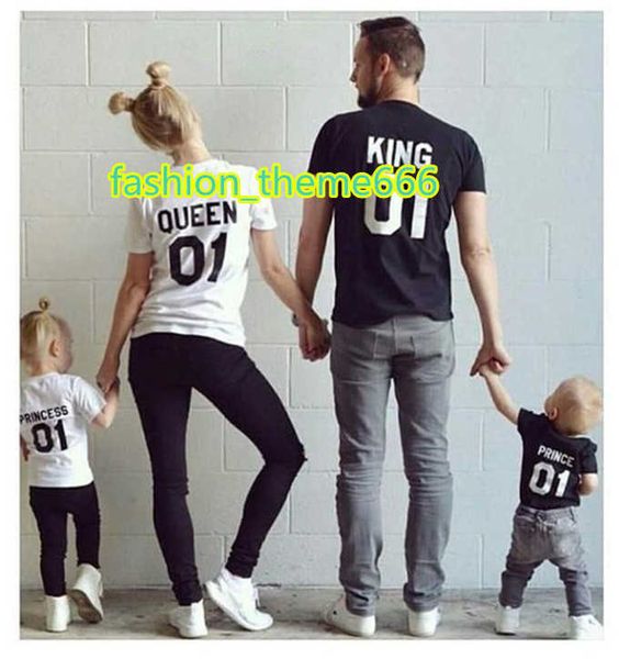 

women's t-shirt king and queen couple kids short sleeve shirts letter printing couple hiphop couple tshirt cotton, White