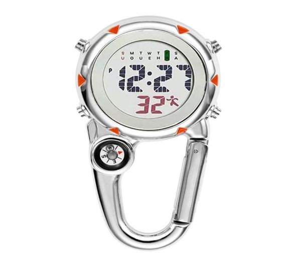 

digital carabiner clip sport hook clock hospital gift electronic luminous multifunction fob nurse watch outdoor sport watch lj2014258245, Slivery;golden