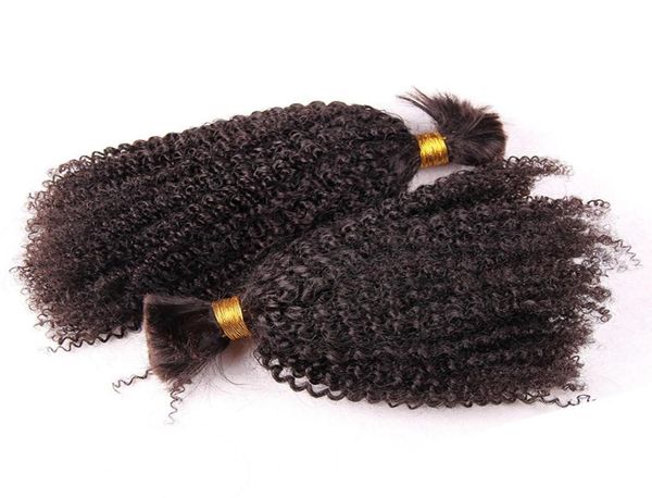 

1 piece mongolian kinky curly human braiding hair bulk for extension natural color virgin braiding hair no weft no attachment6294675, Black
