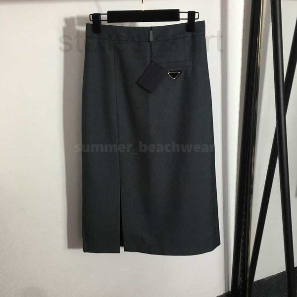 

skirts designer women high waist fashion split skirt spring summer casual metal badge decoration td5g, Black