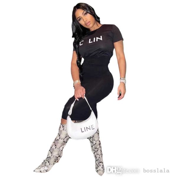 

casual tracksuits fashion slim fit letter printed short sleeve wrap hip skirt set, Gray