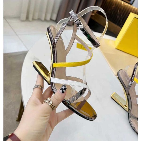 

fashion and luxury women's high-heeled sandals letter heel design metal buckle banquet party pointed women's shoes multicolor narr, Black