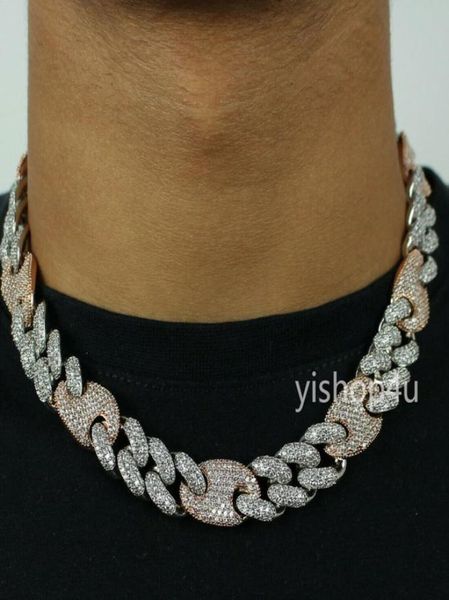 

20mm iced cuban oval link diamond chain necklace bracelet 14k two tone rose goldwhite gold cubic zirconia jewelry mariner cuban 5928439, Silver